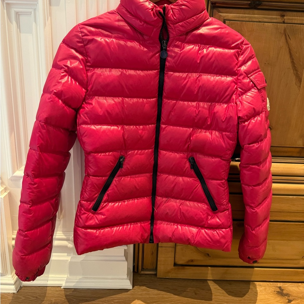 Moncler Red and Black Puffer Jacket Quilted Design